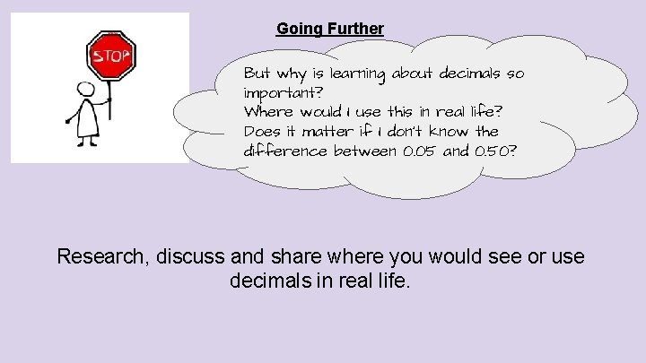 Going Further But why is learning about decimals so important? Where would I use