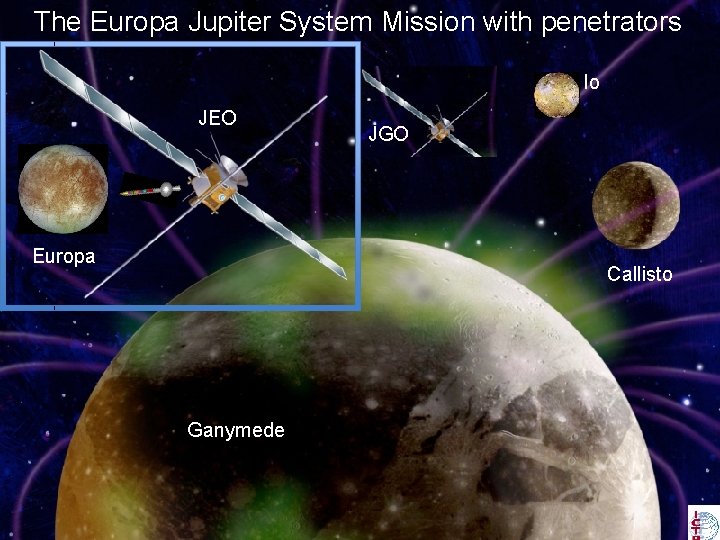 The Europa Jupiter System Mission with penetrators Io JEO Europa JGO Callisto Ganymede 