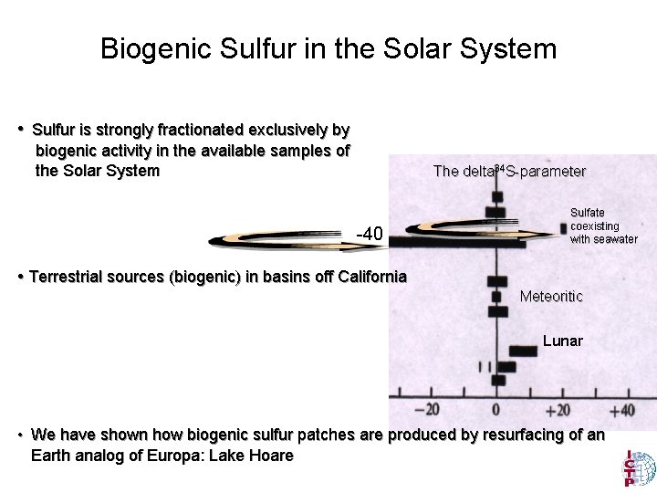 Biogenic Sulfur in the Solar System • Sulfur is strongly fractionated exclusively by biogenic