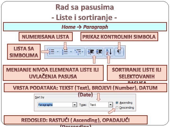 Rad sa pasusima - Liste i sortiranje Home → Paragraph Text Date Ascending Number