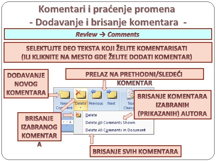 Komentari i praćenje promena - Dodavanje i brisanje komentara Review → Comments 