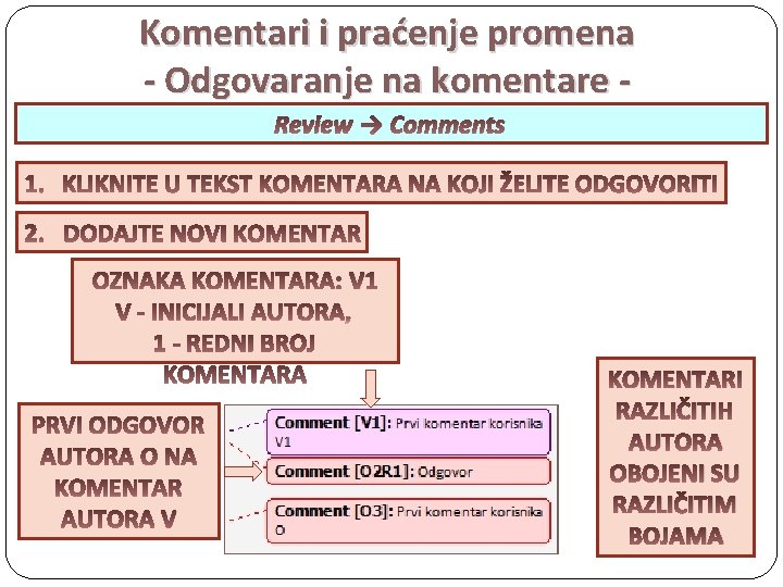 Komentari i praćenje promena - Odgovaranje na komentare Review → Comments V V 1