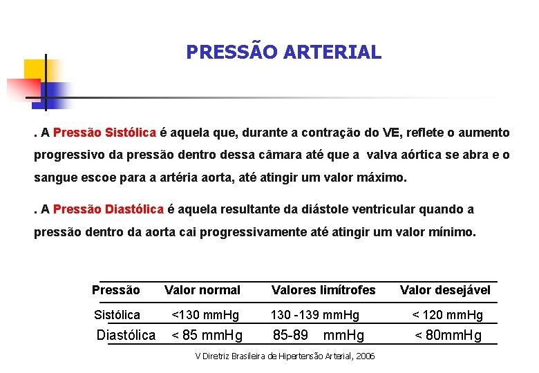 PRESSÃO ARTERIAL . A Pressão Sistólica é aquela que, durante a contração do VE,