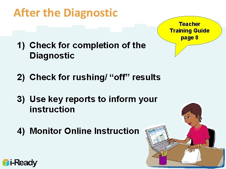 After the Diagnostic 1) Check for completion of the Diagnostic Teacher Training Guide page