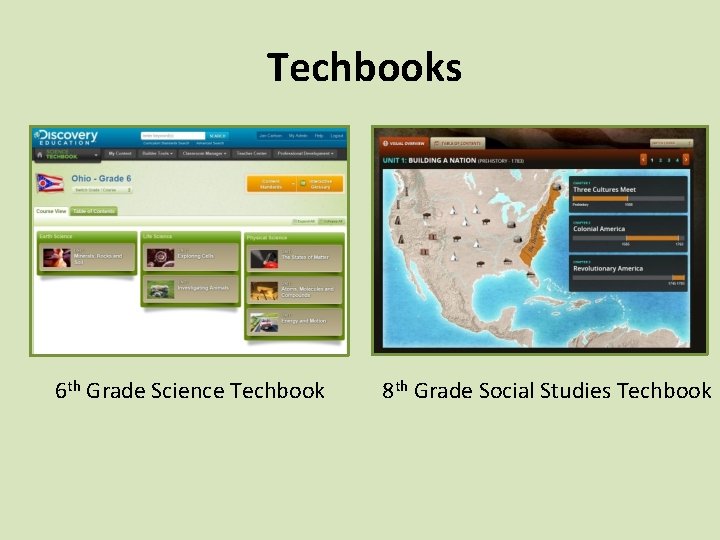 Techbooks 6 th Grade Science Techbook 8 th Grade Social Studies Techbook 