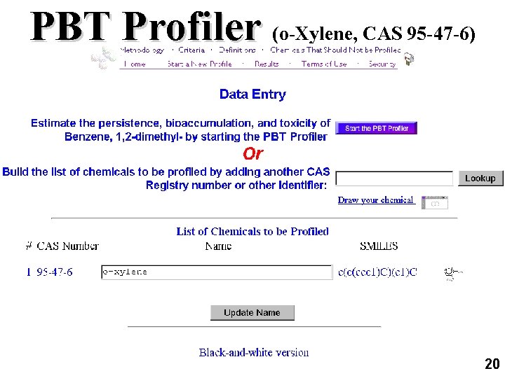 PBT Profiler (o-Xylene, CAS 95 -47 -6) 20 