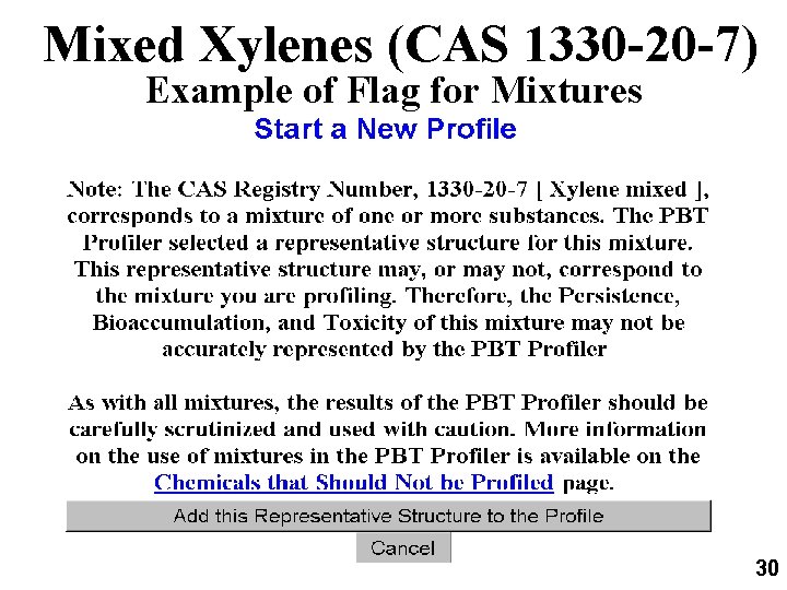Mixed Xylenes (CAS 1330 -20 -7) Example of Flag for Mixtures 30 