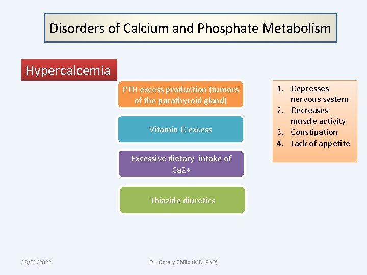 Disorders of Calcium and Phosphate Metabolism Hypercalcemia PTH excess production (tumors of the parathyroid