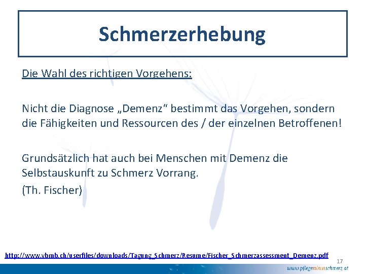 Schmerzerhebung Die Wahl des richtigen Vorgehens: Nicht die Diagnose „Demenz“ bestimmt das Vorgehen, sondern