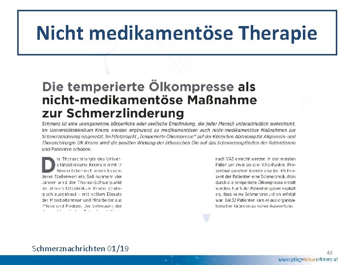 Nicht medikamentöse Therapie Schmerznachrichten 01/19 46 