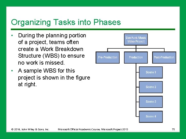 Organizing Tasks into Phases • During the planning portion of a project, teams often