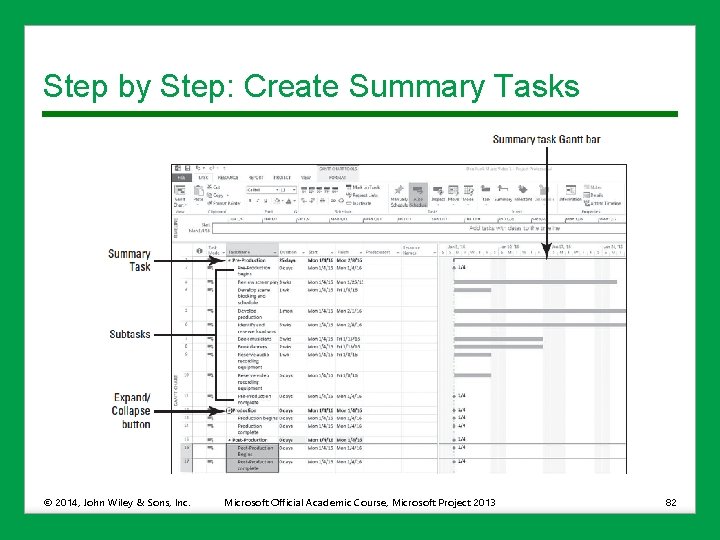 Step by Step: Create Summary Tasks © 2014, John Wiley & Sons, Inc. Microsoft