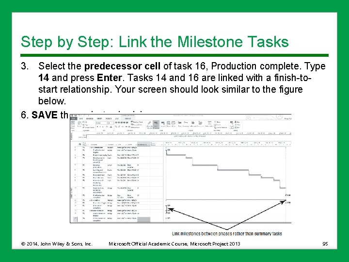 Step by Step: Link the Milestone Tasks 3. Select the predecessor cell of task