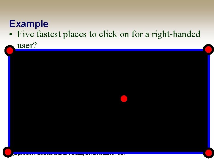 Example • Five fastest places to click on for a right-handed user? Copyright ©