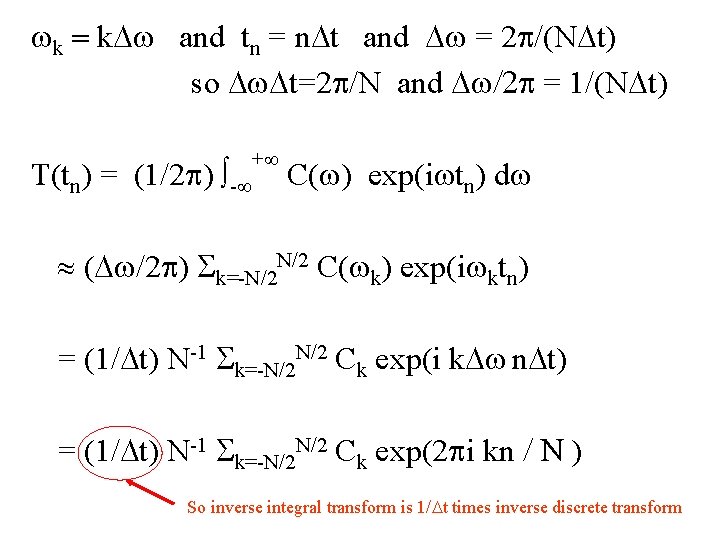 wk = k. Dw and tn = n. Dt and Dw = 2 p/(NDt)