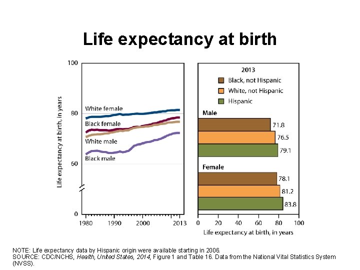 Life expectancy at birth NOTE: Life expectancy data by Hispanic origin were available starting