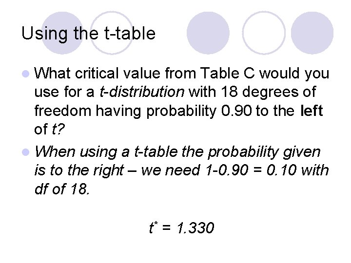 Using the t-table l What critical value from Table C would you use for