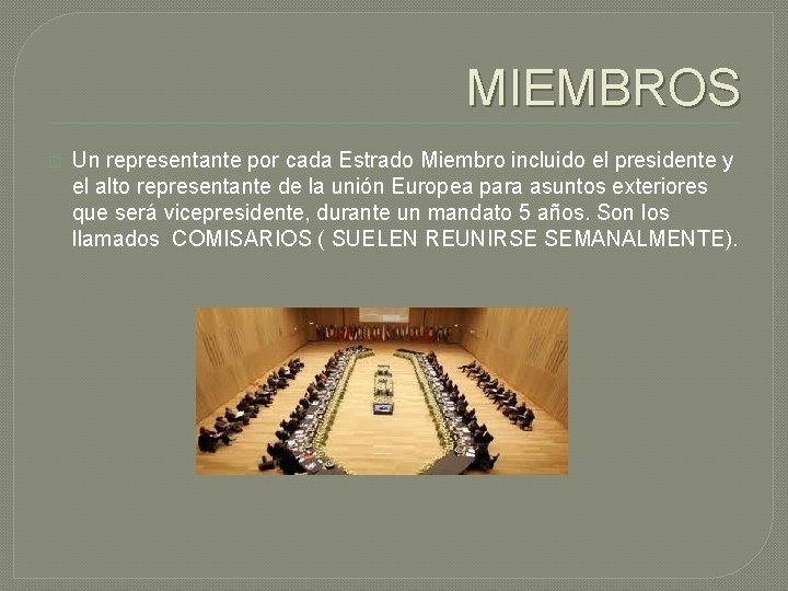 MIEMBROS � Un representante por cada Estrado Miembro incluido el presidente y el alto