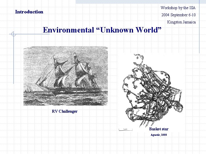 Workshop by the ISA Introduction 2004 September 6 -10 Kingston Jamaica Environmental “Unknown World”