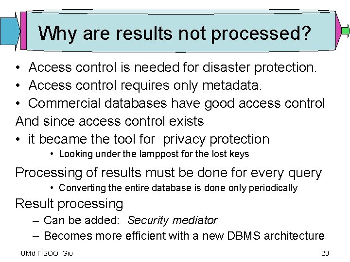 Why are results not processed? • Access control is needed for disaster protection. •