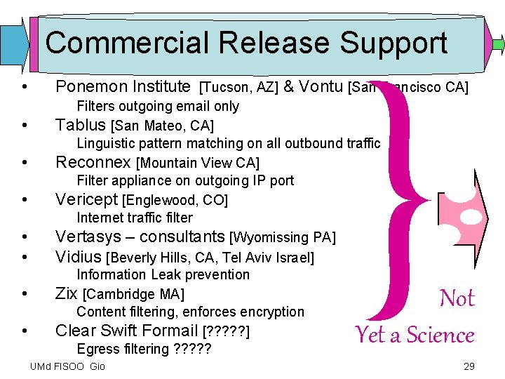Commercial Release Support • • } Ponemon Institute [Tucson, AZ] & Vontu [San Francisco