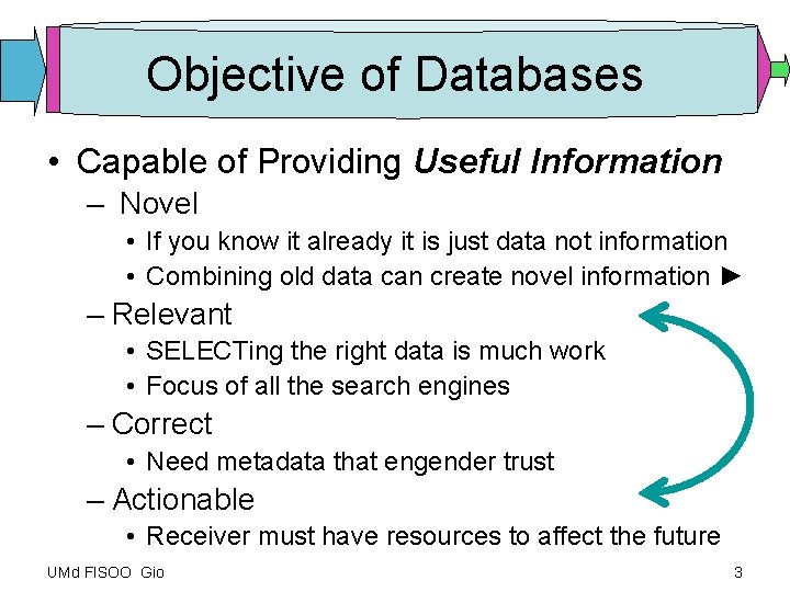 Objective of Databases • Capable of Providing Useful Information – Novel • If you