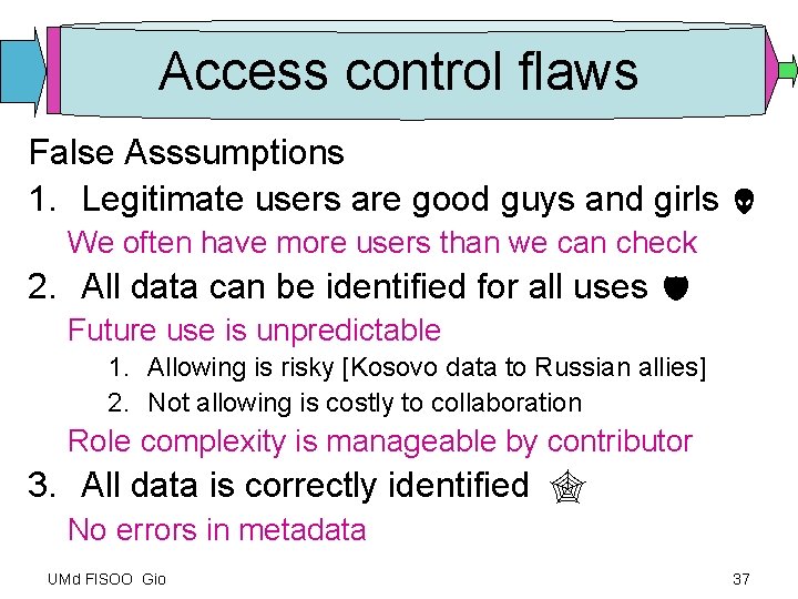 Access control flaws False Asssumptions 1. Legitimate users are good guys and girls We