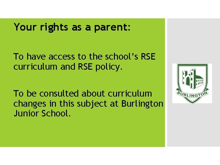 Your rights as a parent: To have access to the school’s RSE curriculum and