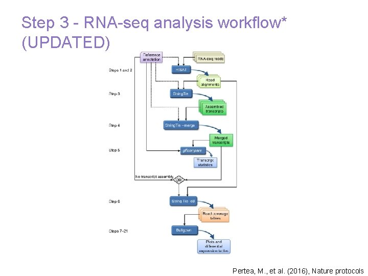 Step 3 - RNA-seq analysis workflow* (UPDATED) Pertea, M. , et al. (2016), Nature