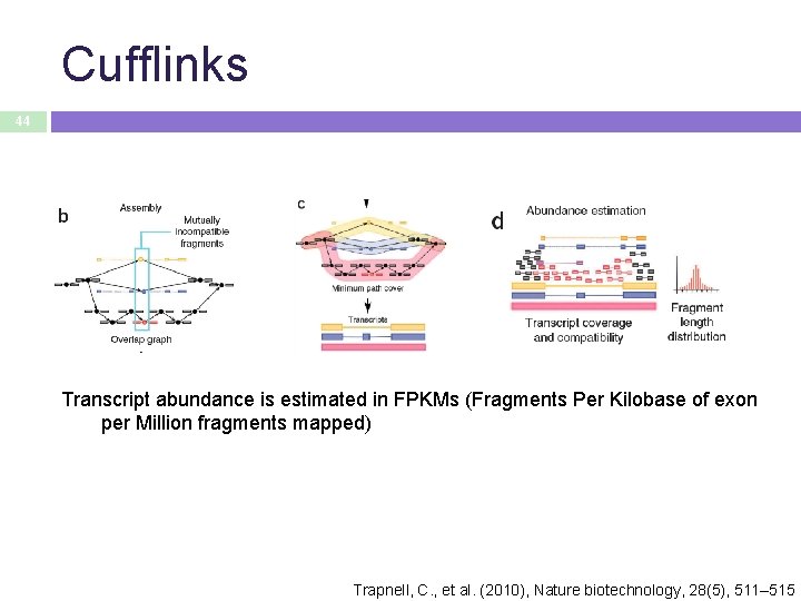 Cufflinks 44 Transcript abundance is estimated in FPKMs (Fragments Per Kilobase of exon per