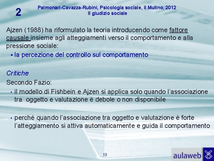 2 Palmonari-Cavazza-Rubini, Psicologia sociale, Il Mulino, 2012 Il giudizio sociale Ajzen (1988) ha riformulato