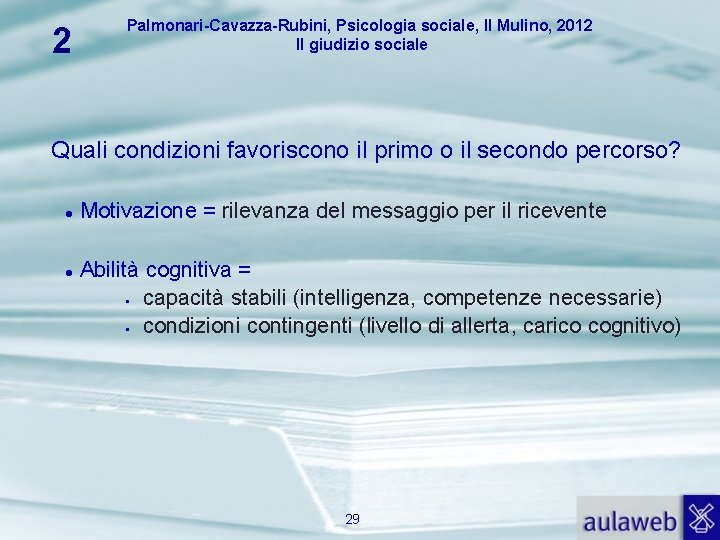 2 Palmonari-Cavazza-Rubini, Psicologia sociale, Il Mulino, 2012 Il giudizio sociale Quali condizioni favoriscono il