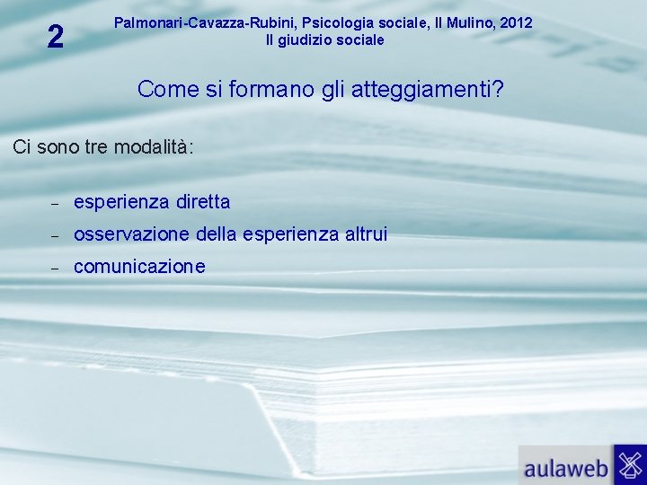 2 Palmonari-Cavazza-Rubini, Psicologia sociale, Il Mulino, 2012 Il giudizio sociale Come si formano gli