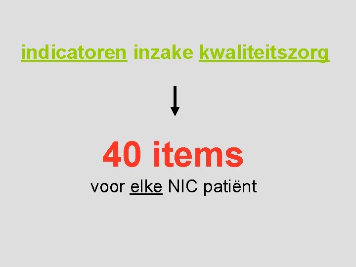 indicatoren inzake kwaliteitszorg 40 items voor elke NIC patiënt 