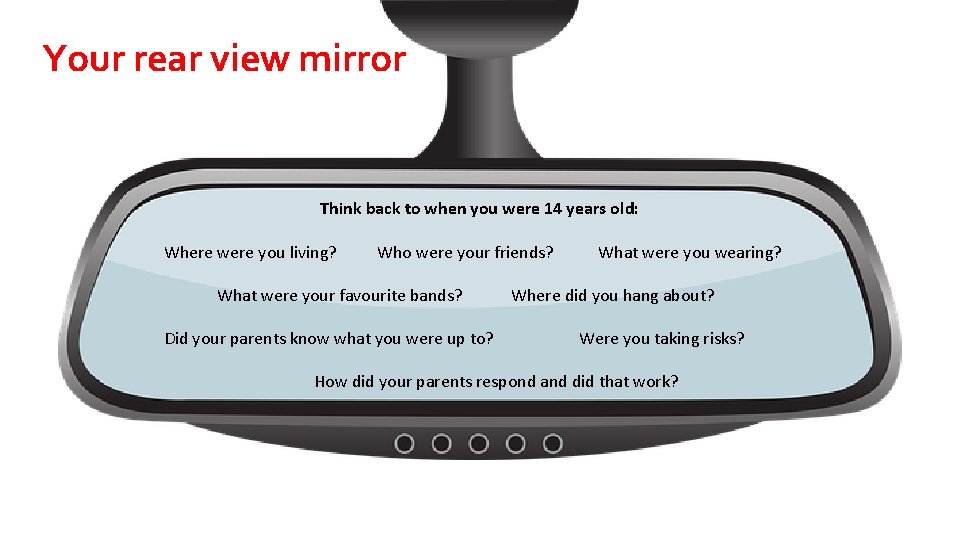 Your rear view mirror Think back to when you were 14 years old: Where