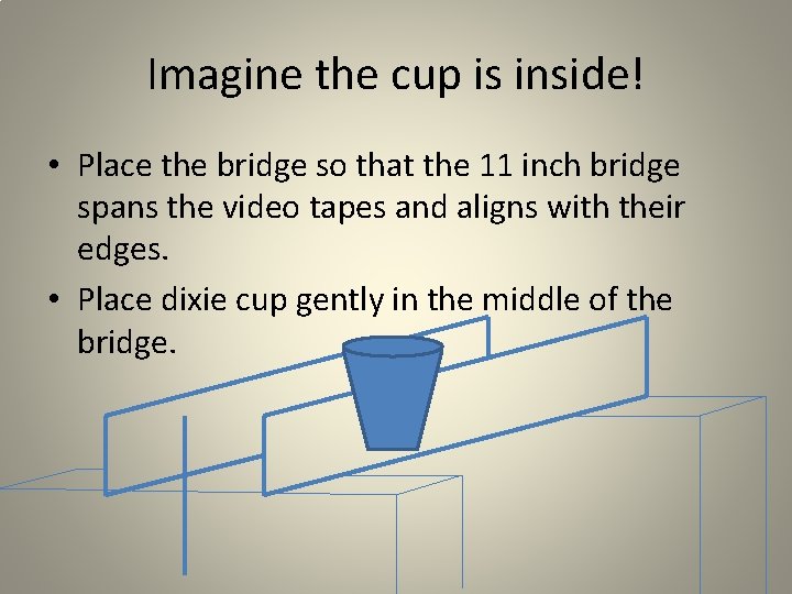 Imagine the cup is inside! • Place the bridge so that the 11 inch