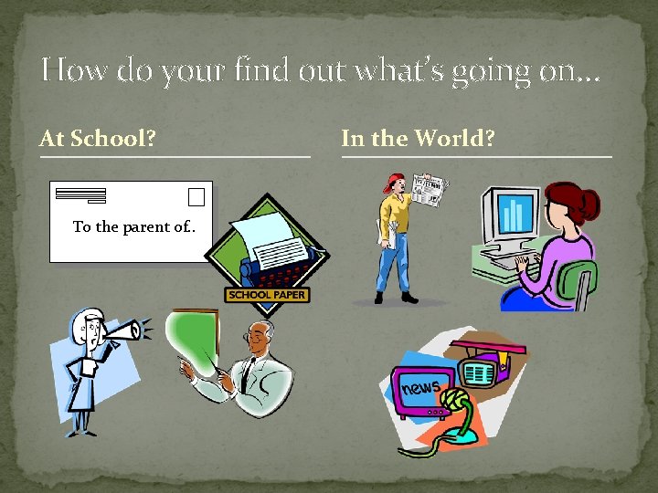 How do your find out what’s going on… At School? To the parent of.