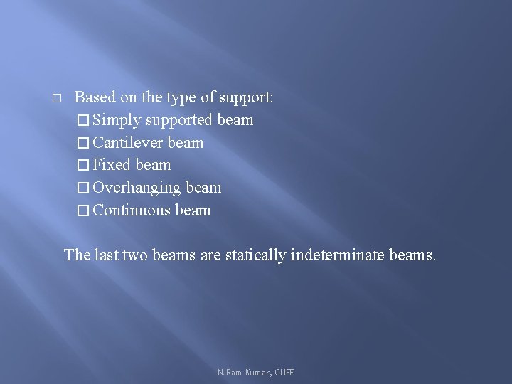 � Based on the type of support: � Simply supported beam � Cantilever beam