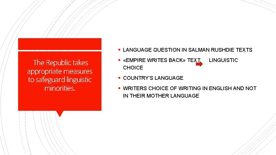 § LANGUAGE QUESTION IN SALMAN RUSHDIE TEXTS The Republic takes appropriate measures to safeguard