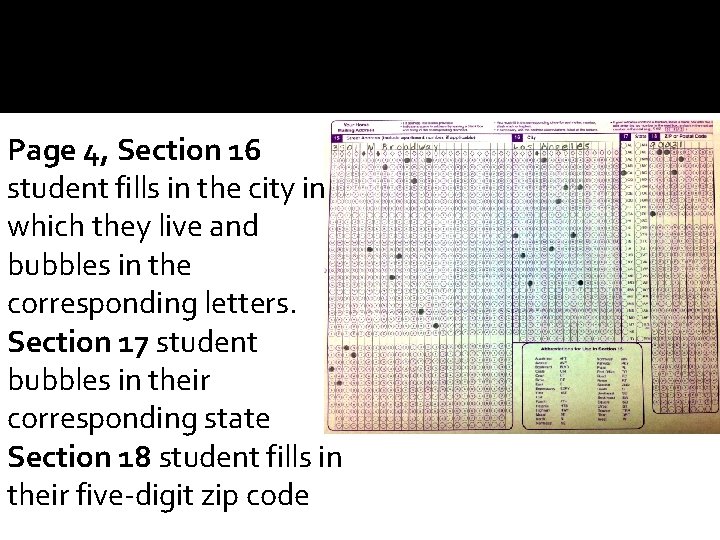 Page 4, Section 16 student fills in the city in which they live and