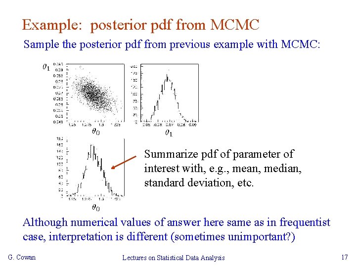 Example: posterior pdf from MCMC Sample the posterior pdf from previous example with MCMC: