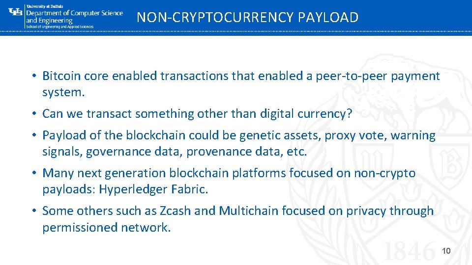 NON-CRYPTOCURRENCY PAYLOAD • Bitcoin core enabled transactions that enabled a peer-to-peer payment system. •