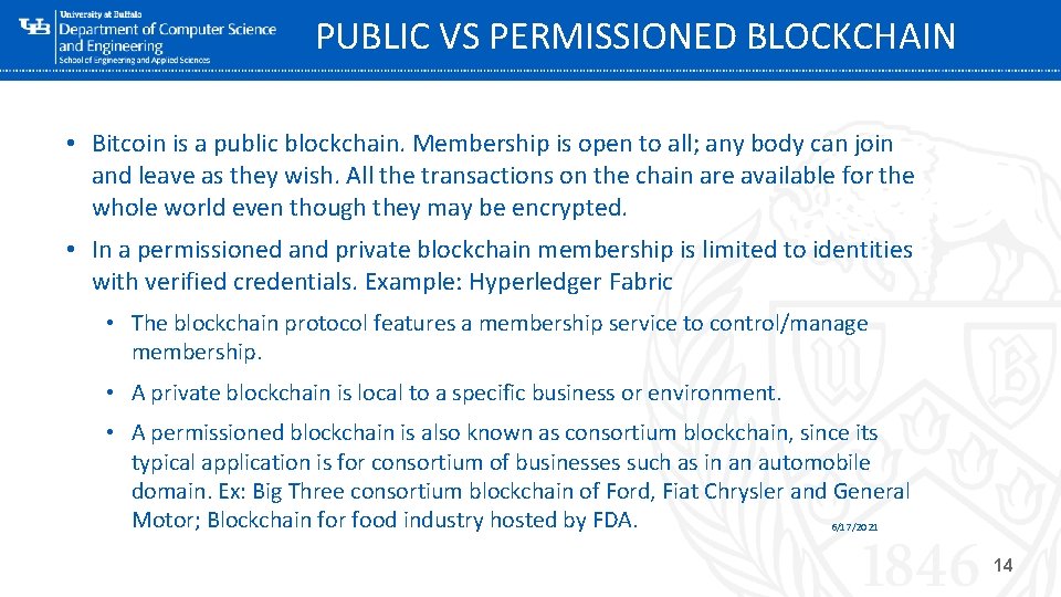 PUBLIC VS PERMISSIONED BLOCKCHAIN • Bitcoin is a public blockchain. Membership is open to