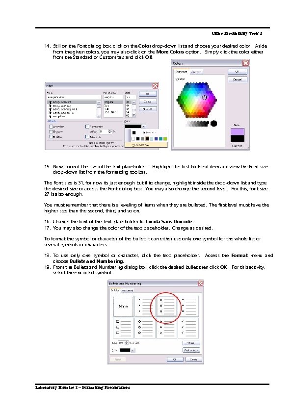 Office Productivity Tools 2 14. Still on the Font dialog box, click on the