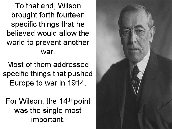 To that end, Wilson brought forth fourteen specific things that he believed would allow