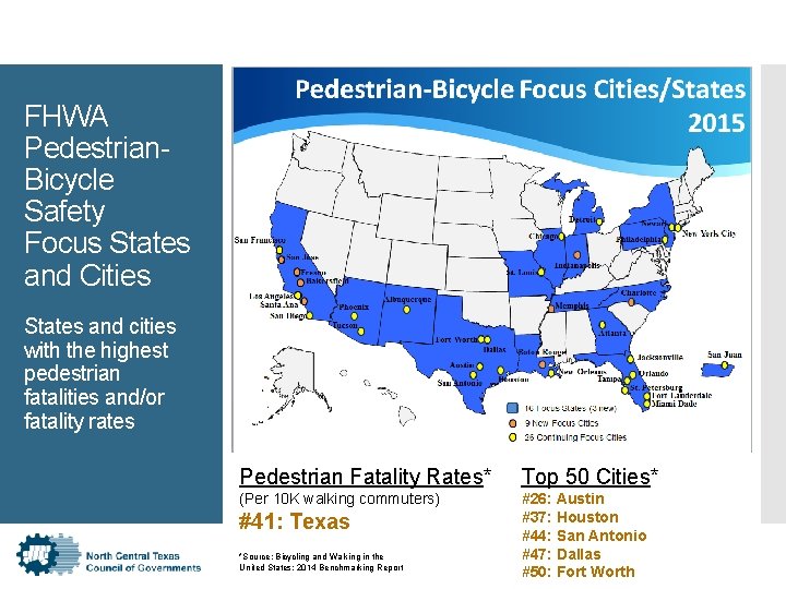 FHWA Pedestrian. Bicycle Safety Focus States and Cities States and cities with the highest