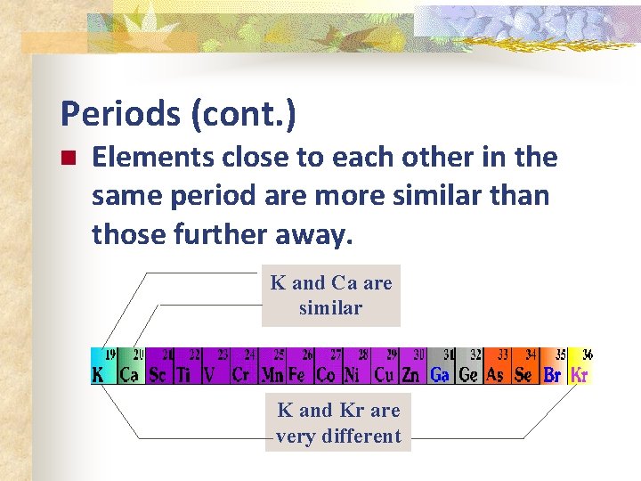 Periods (cont. ) n Elements close to each other in the same period are