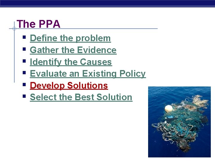 The PPA § Define the problem § Gather the Evidence § Identify the Causes