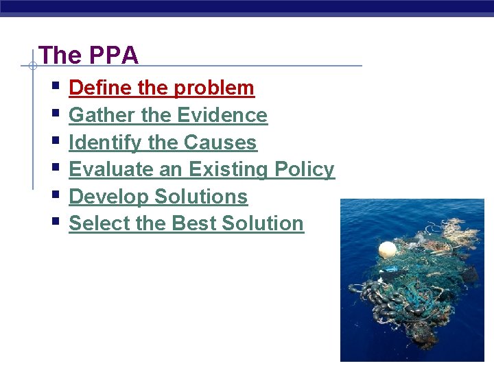The PPA § Define the problem § Gather the Evidence § Identify the Causes