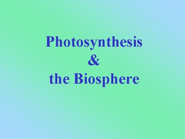Photosynthesis & the Biosphere 
